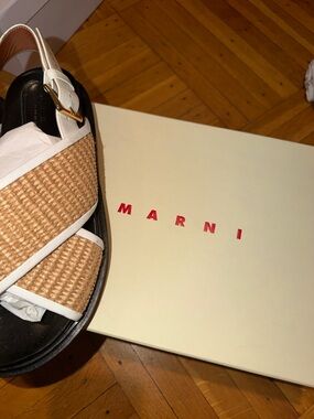 Marni White & Natural Woven Sandals
